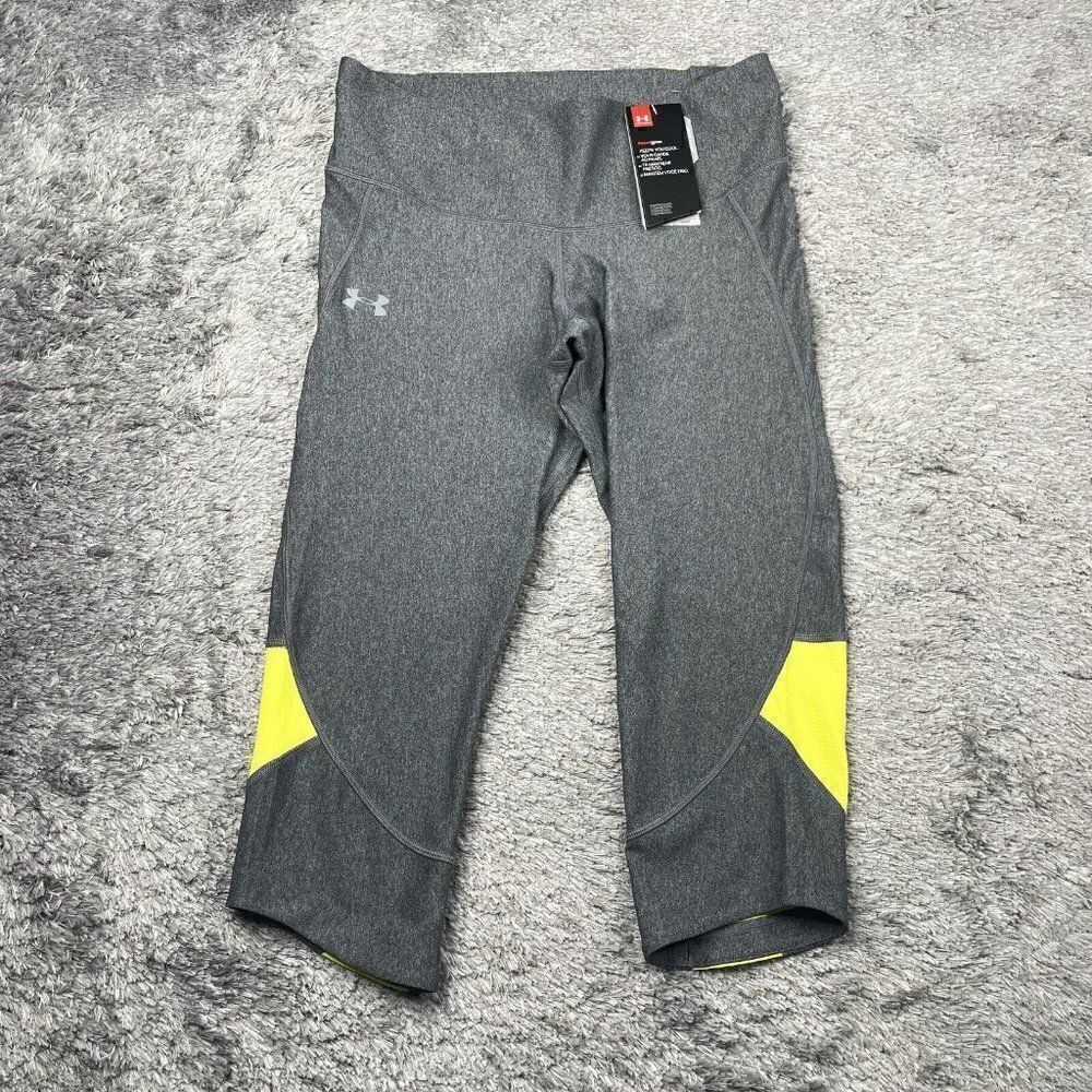 Under Armour Fly By Compression Capri Legging Gray/Yellow NEW